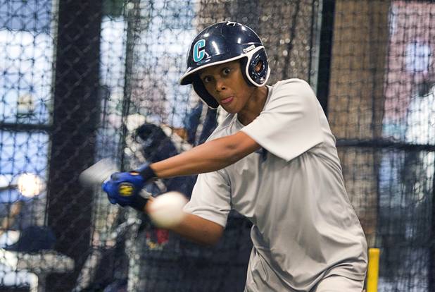 Edarian Williams bats at the On Deck Baseball Academy Tuesday, July 31, 2012. For the first time in the leagues 18-year history, the Cheyenne Little League's 11-12 yr. old Majors division won the Nevada State Championship. The North Las Vegas team will now move on to the Little League Western Regionals in San Bernardino on August 3.
