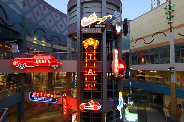 A view of neon signs at the Neonopolis mall in downtown Las Vegas Wednesday, August 1, 2012.