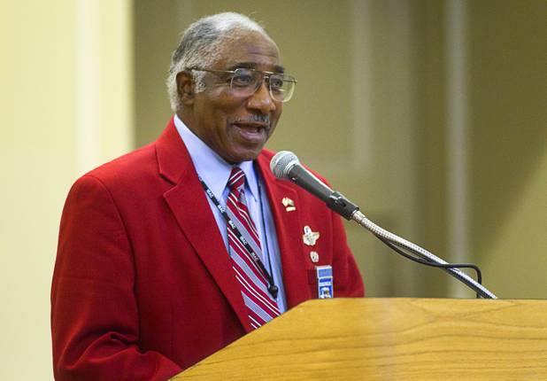 Retired Air Force Col. Richard Toliver participates in a panel discussion during the International Black Aerospace Council convention at the Las Vegas Hotel Wednesday, August 1, 2012. A 26-year veteran, Toliver flew 446 combat missions in Southeast Asia.
