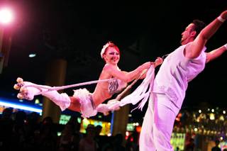 The Skating Ernestos, Veronika and Paolo Ernesto, a roller skating duo from Italy perform at the Circus Circus Midway in Las Vegas on Thursday, August 2, 2012.