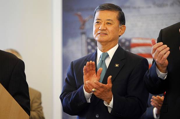 Secretary of Veterans Affairs Eric Shinseki applauds during a dedication ceremony for the VA Southern Nevada Healthcare System Las Vegas Medical Center (VASNHS) in North Las Vegas Monday, August 6, 2012.
