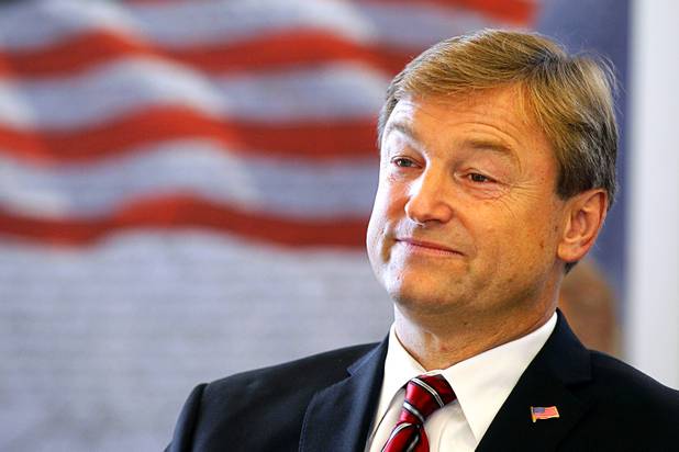 Senator Dean Heller listens to speakers during a dedication ceremony for the VA Southern Nevada Healthcare System Las Vegas Medical Center (VASNHS) in North Las Vegas Monday, August 6, 2012.