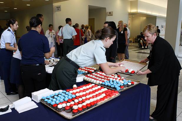 Red, white and blue cupcakes, provided by Gigi's Cupcakes, are served following a dedication ceremony for the VA Southern Nevada Healthcare System Las Vegas Medical Center (VASNHS) in North Las Vegas Monday, August 6, 2012.