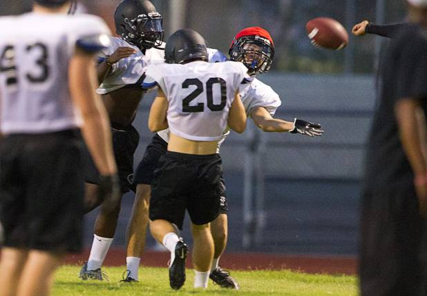 Palo Verde High School's Dylan Haynes reaches for a pass during practice at the school Tuesday, Aug. 7, 2012. Palo Verde will face Desert Vista High School (Arizona) in the Sollenberger Classic at the University of Phoenix Stadium in Arizona on Aug. 18.