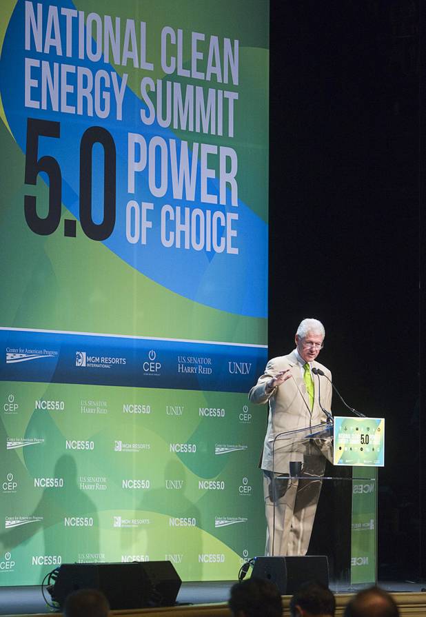 Former President Bill Clinton gives a keynote address during the National Clean Energy Summit 5.0 at the Bellagio Tuesday, August 7, 2012.