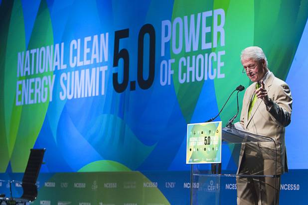 Former President Bill Clinton gives a keynote address during the National Clean Energy Summit 5.0 at the Bellagio Tuesday, August 7, 2012.
