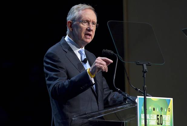 Senate Majority leader Harry Reid gives opening remarks during the National Clean Energy Summit 5.0 at the Bellagio Tuesday, August 7, 2012.