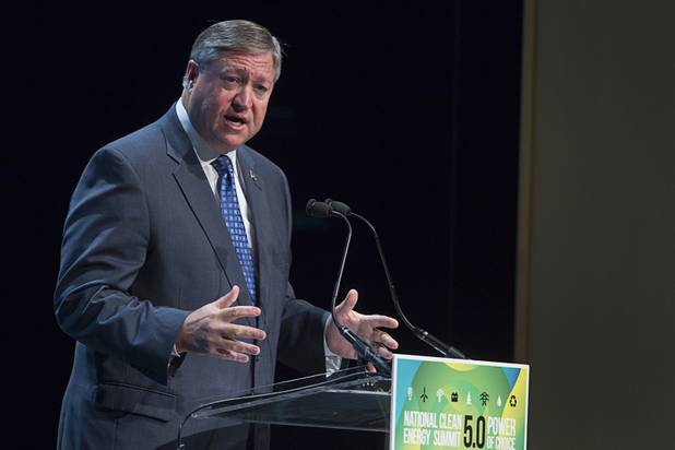 Secretary of the Air Force Michael Donley speaks during the National Clean Energy Summit 5.0 at the Bellagio Tuesday, August 7, 2012.