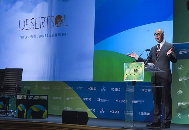 UNLV president Neal Smatresk speaks during the National Clean Energy Summit 5.0 at the Bellagio Tuesday, August 7, 2012.