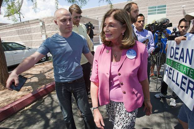 U.S. Congresswoman Shelley Berkley (D-NV) leaves a  news conference at the Palo Verde High School parking lot before a rally for Republican vice presidential candidate Paul Ryan at the school Tuesday, Aug. 14, 2012. Berkley is running for U.S. Senate against Sen. Dean Heller (R-NV).