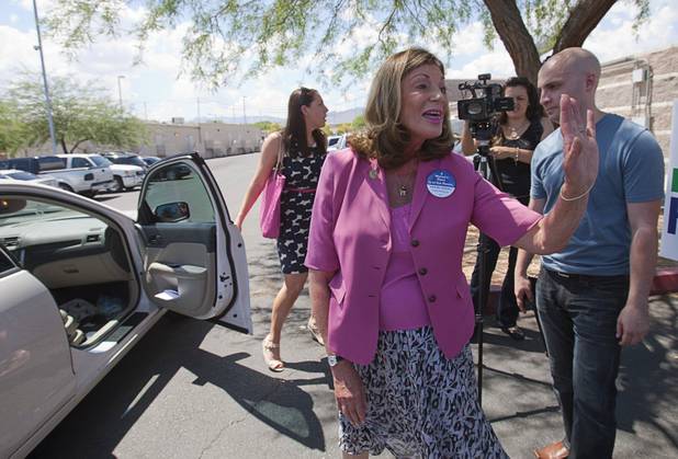 U.S. Congresswoman Shelley Berkley (D-NV) leaves a  news conference at the Palo Verde High School parking lot before a rally for Republican vice presidential candidate Paul Ryan at the school Tuesday, Aug. 14, 2012. Berkley is running for U.S. Senate against Sen. Dean Heller (R-NV).