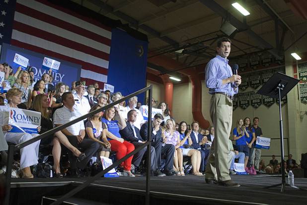 Republican vice presidential candidate Paul Ryan addresses a rally at Palo Verde High School in Summerlin Tuesday, Aug. 14, 2012.
