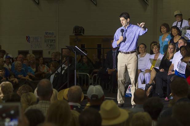 Republican vice presidential candidate Paul Ryan addresses a rally at Palo Verde High School in Summerlin Tuesday, Aug. 14, 2012.
