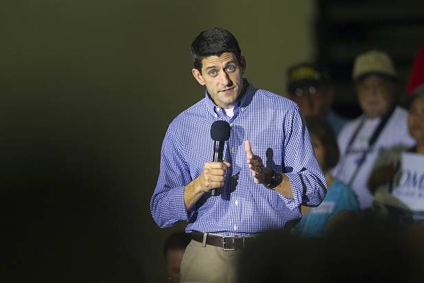 Republican vice presidential candidate Paul Ryan addresses a rally at Palo Verde High School in Summerlin Tuesday, Aug. 14, 2012.