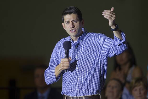 Republican vice presidential candidate Paul Ryan addresses a rally at Palo Verde High School in Summerlin Tuesday, Aug. 14, 2012.