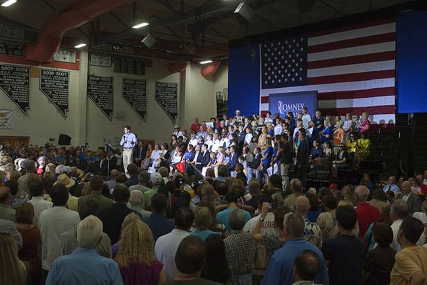 Republican vice presidential candidate Paul Ryan addresses a rally at Palo Verde High School in Summerlin Tuesday, Aug. 14, 2012.