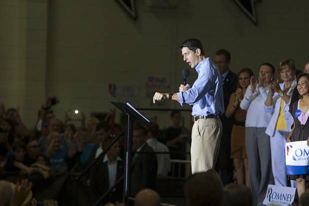 Republican vice presidential candidate Paul Ryan addresses a rally at Palo Verde High School in Summerlin Tuesday, Aug. 14, 2012.