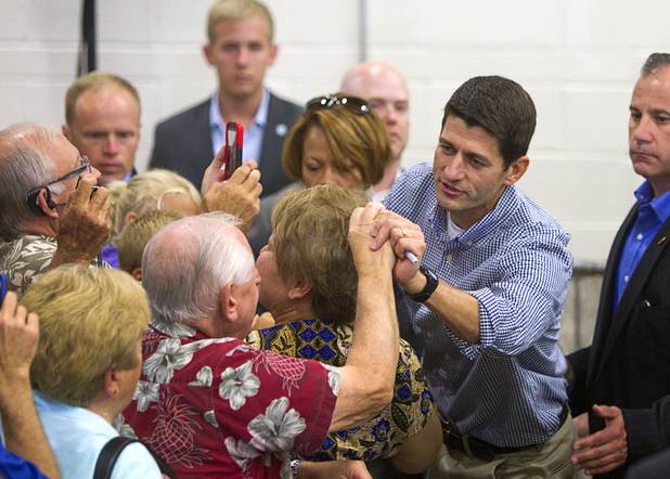 Republican vice presidential candidate Paul Ryan greets supporters after speaking at a rally at Palo Verde High School in Summerlin Tuesday, Aug. 14, 2012.