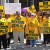 Opponents of expanding gambling in Maryland rally in Annapolis, Md., on Aug. 9, 2012, as a special session of the Legislature begins.  