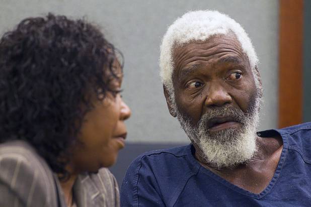Nathaniel Burkett, right, speaks with Special Public Defender Alzora Jackson in court at the Regional Justice Center Thursday, Aug. 16, 2012.  Burkett now is suspected of killing three Las Vegas women decades ago.