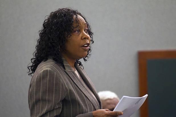 Special Public Defender Alzora Jackson, attorney for Nathaniel Burkett, makes a motion in court at the Regional Justice Center Thursday, Aug. 16, 2012.  Burkett is suspected of killing two Las Vegas women. A preliminary hearing was set for Oct. 5.