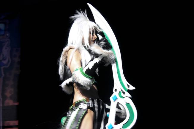 One of the Masquerade competitors walks off the stage after performing at Animegacon 2012 at LVH on Saturday, Aug. 18, 2012.