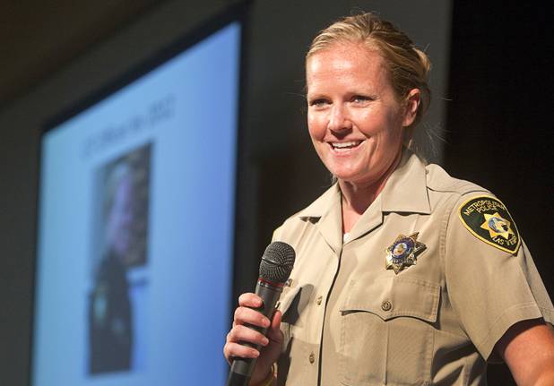 Metro Police Officer Booke Lavin speaks after being named Crisis Intervention Team (CIT) Officer of the Year during a CIT International awards luncheon at the South Point Tuesday, Aug. 21, 2012.  Lavin was honored with the award after calming a suicidal man and then following up to make sure the man received a variety of social services.