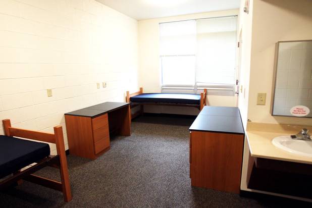 A triple dorm room inside the Dayton Complex for freshman ...