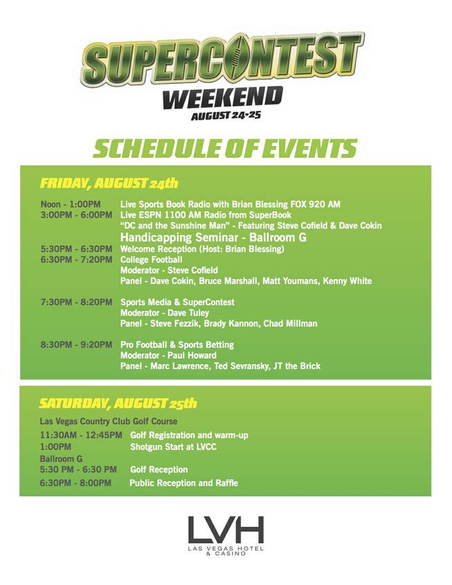 Supercontest Weekend Schedule of Events