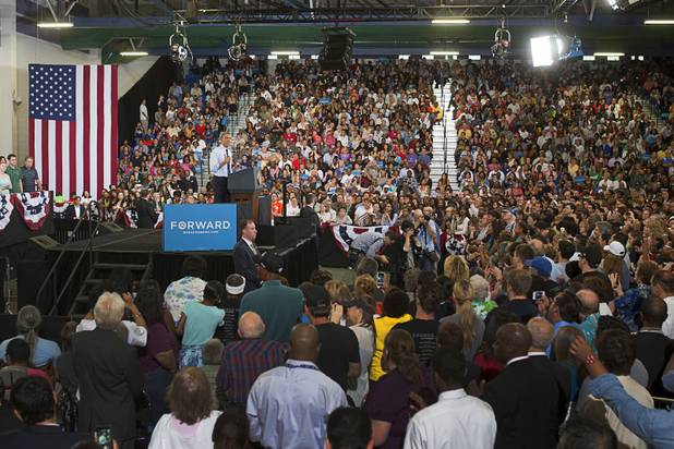 President Barack Obama speaks during a rally at Canyon Springs High School in North Las Vegas Wednesday, Aug. 22, 2012.