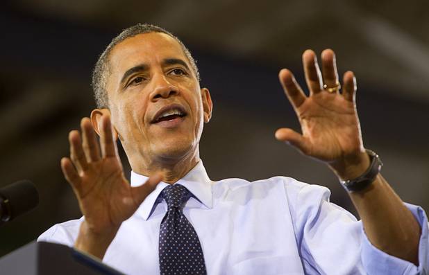 President Barack Obama speaks during a rally at Canyon Springs High School in North Las Vegas Wednesday, Aug. 22, 2012.