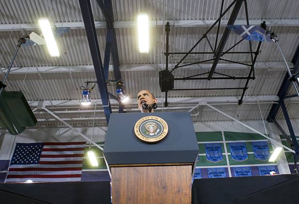 President Barack Obama speaks during a rally at Canyon Springs High School in North Las Vegas Wednesday, Aug. 22, 2012.