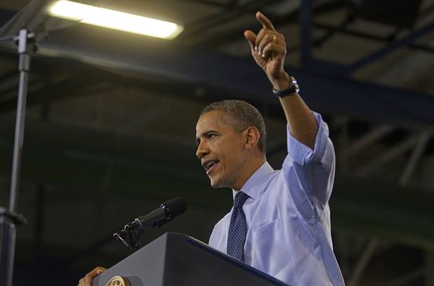 President Barack Obama speaks during a rally at Canyon Springs High School in North Las Vegas Wednesday, Aug. 22, 2012.