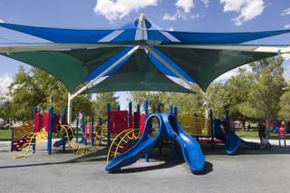 A covered play area in Lorenzi Park on Washington Avenue between Rancho Drive and Valley View Boulevard Sunday, Aug. 26, 2012. 