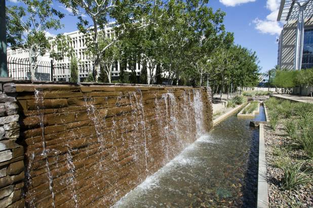 "Oscars River," a block-long water feature that is part of the Lewis Avenue Pedestrian Corridor, is shown Sunday, Aug. 26, 2012. STEVE MARCUS