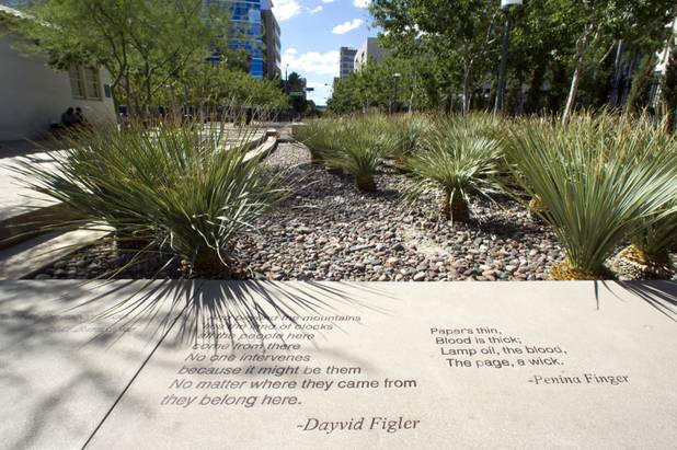 A view of the Poet's Bridge, part of the Lewis Avenue Pedestrian Corridor north of the Historic Fifth Street School, in downtown Las Vegas Sunday, Aug. 26, 2012. STEVE MARCUS