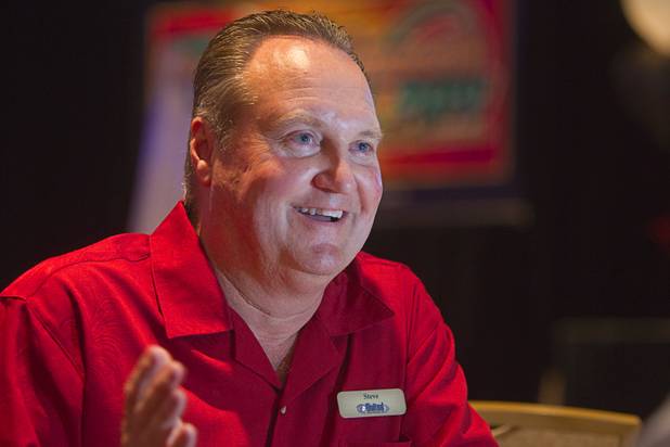 Steve Arntzen, president/CEO of United Coin Machine Company, responds to a question during an interview at the Orleans Wednesday, Aug. 29, 2012. United Coin, one of the state's largest independent route operators, unveiled five new products for slot route operators.