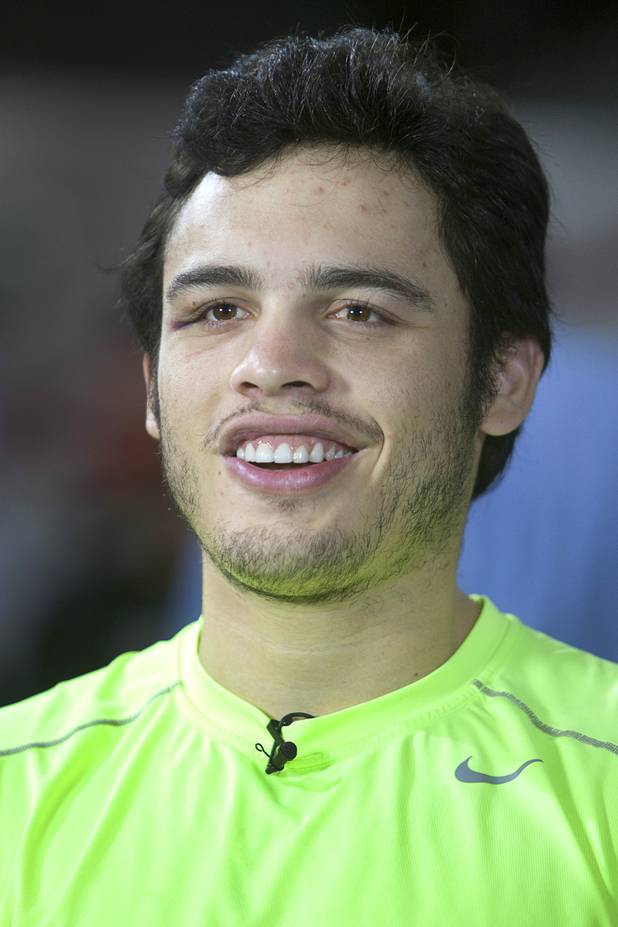 WBC middleweight champion Julio Cesar Chavez Jr., son of boxing legend Julio Cesar Chavez, prepares for interviews at Top Rank Gym Thursday, Aug. 30, 2012, Chavez will defend his title against Sergio Martinez of Argentina at the Thomas & Mack Center Sept. 15.