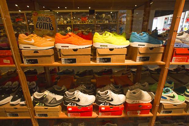 Nike shoes are displayed during the grand opening of the ShoeZeum at the Neonopolis mall in downtown Las Vegas Thursday, Aug. 30, 2012. The collection has 2,500 pairs of new Nike shoes.