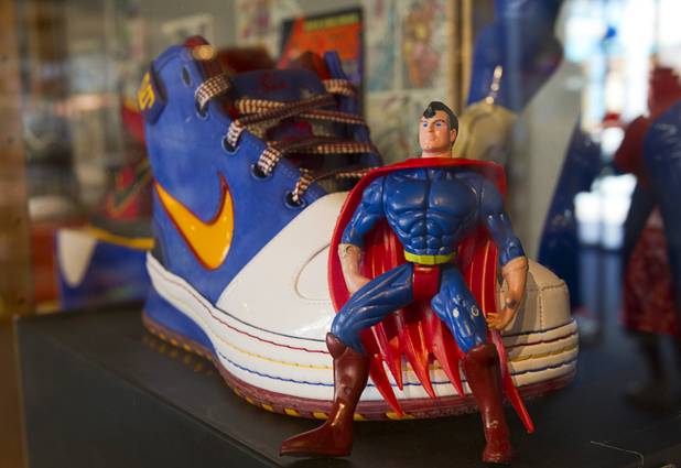 Nike shoes with superman styling are displayed in the ShoeZeum ...