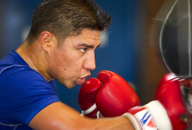 Las Vegan welterweight boxer Jessie Vargas hits a double-end bag during a workout at Top Rank Gym Tuesday Sept. 4, 2012. Vargas will fight Aron Martinez of Los Angeles at the Hard Rock Hotel on Thursday, September 13.