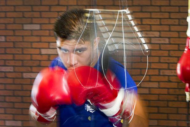 Las Vegan welterweight boxer Jessie Vargas hits a double-end bag during a workout at Top Rank Gym Tuesday Sept. 4, 2012. Vargas will fight Aron Martinez of Los Angeles at the Hard Rock Hotel on Thursday, September 13.