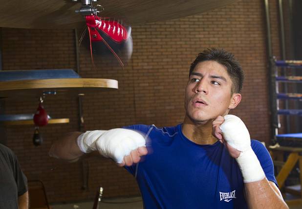 Las Vegan welterweight boxer Jessie Vargas hits a speed bag during a workout at Top Rank Gym Tuesday Sept. 4, 2012. Vargas will fight Aron Martinez of Los Angeles at the Hard Rock Hotel on Thursday, September 13.