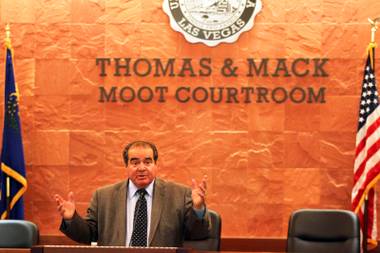 Supreme Court Justice Antonin Scalia speaks at the Boyd School of Law’s Thomas and Mack Moot Courtroom at UNLV in Las Vegas on Wednesday, September 5, 2012.