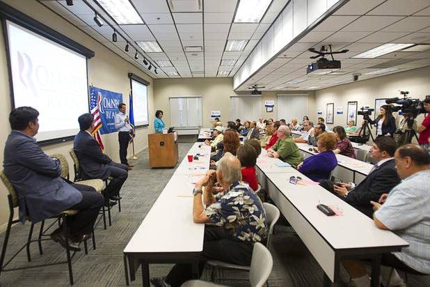 Craig Romney, the youngest son of GOP presidential candidate Mitt Romney, speaks during a Hispanic small business dialogue at the Greater Las Vegas Association of Realtors offices Wednesday, Sept. 5, 2012.