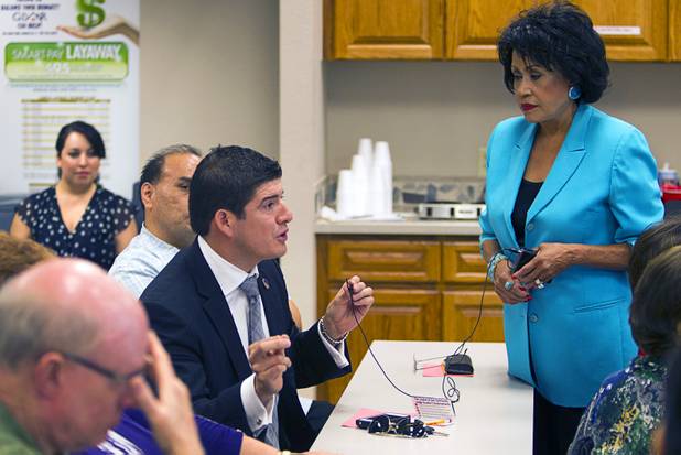 Businessman Omar Lopez asks a question about education during a Hispanic small business dialogue at the Greater Las Vegas Association of Realtors offices Wednesday, Sept. 5, 2012. Lopez said he has trouble finding applicants with the appropriate skill levels.
