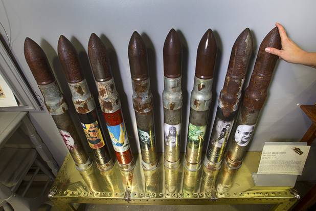 Peace Utility Shells by Las Vegas artist Leslie Rowland are displayed at the Artifact boutique in The Market LV portion of Tivoli Village Thursday, Sept. 6, 2012. The shop specializes in recycled, up cycled and re-purposed items.