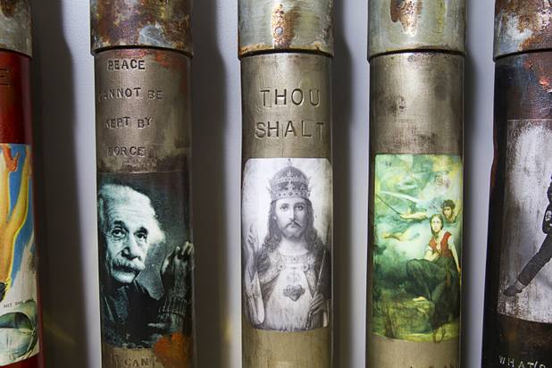 Peace Utility Shells by Las Vegas artist Leslie Rowland are displayed at the Artifact boutique in The Market LV portion of Tivoli Village Thursday, Sept. 6, 2012. The shop specializes in recycled, up cycled and re-purposed items.