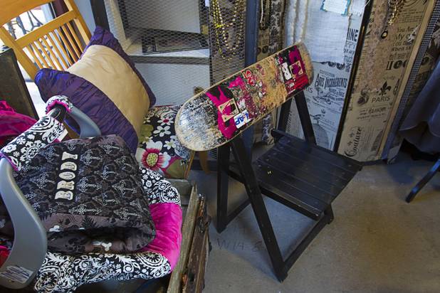A skateboard chair made by the shop owner's 13-year-old son is displayed at the Artifact boutique in The Market LV portion of Tivoli Village Thursday, Sept. 6, 2012. The shop specializes in recycled, up cycled and re-purposed items.