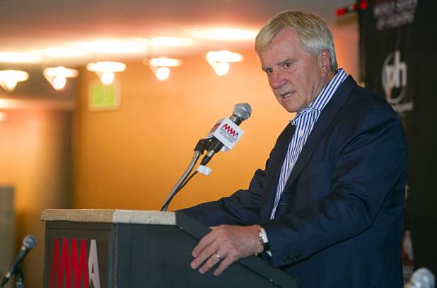 Sig Rogich, CEO of the World Series of Fighting league, speaks during a news conference at the Planet Hollywood Live theater (formerly the Theatre for the Performing Arts) at Planet Hollywood Thursday, Sept. 6, 2012. The new league will debut with a fight card broadcast on NBC at the theater on Nov. 3.
